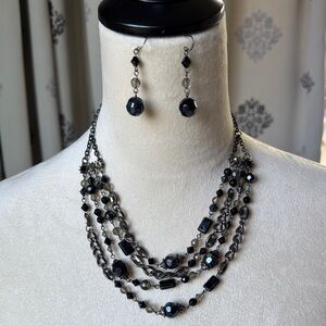 2/$10 Black Beaded Necklace and Earring Set